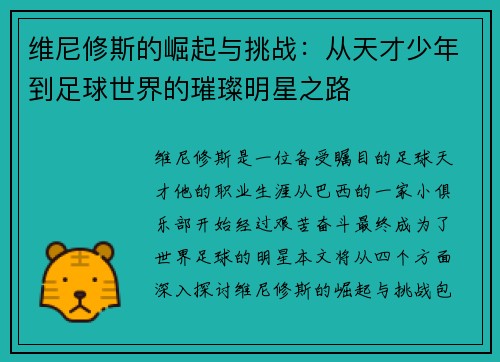维尼修斯的崛起与挑战：从天才少年到足球世界的璀璨明星之路